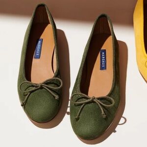 Margaux Olive Green Suede Demi Ballet Flats 36 6